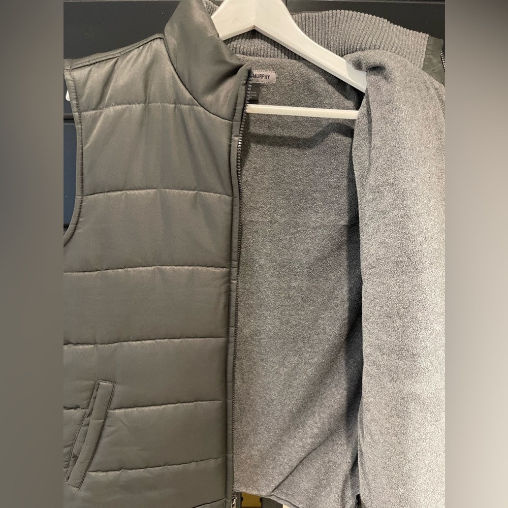 Johnston & Murphy Mens Medium Puffer Vest Jacket Charcoal Gray Fleece Lined